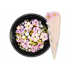 Nail Art Overlay 3D Pearls Flower Mix Pink